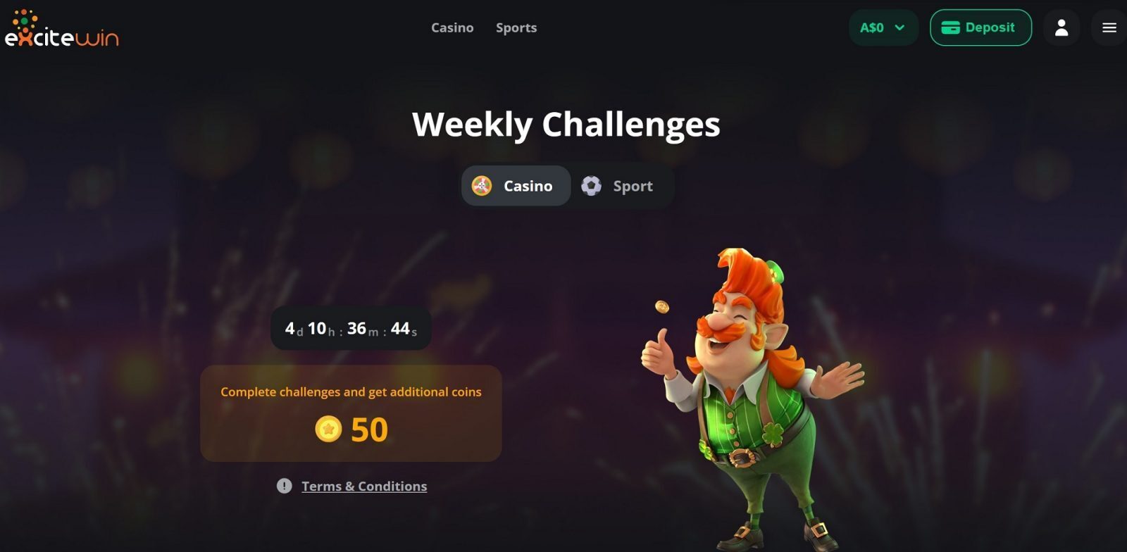 ExciteWin challenges and bonuses