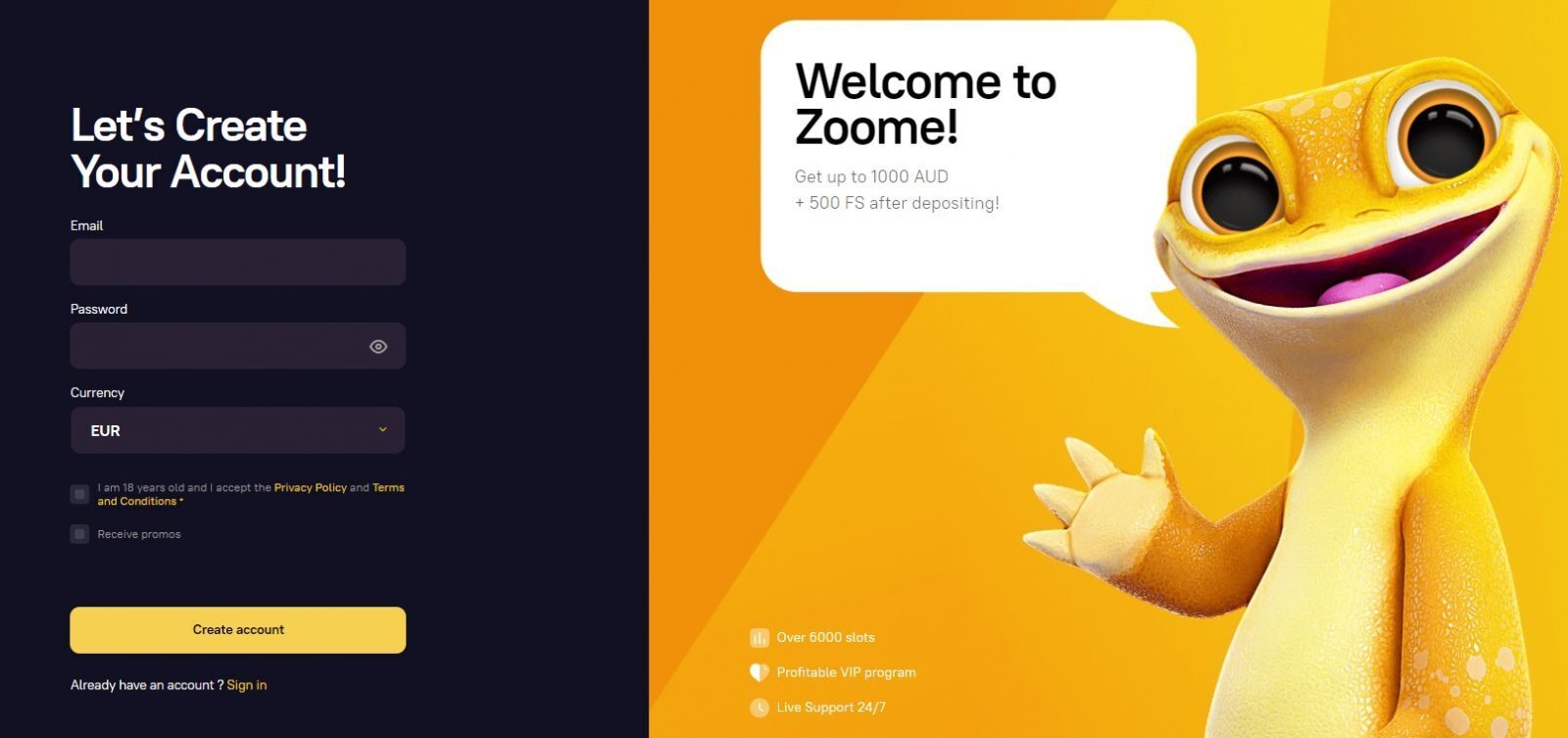 Zoome casino sign up