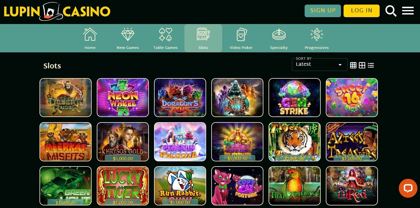 Lupin Casino Games Lobby with Pokies