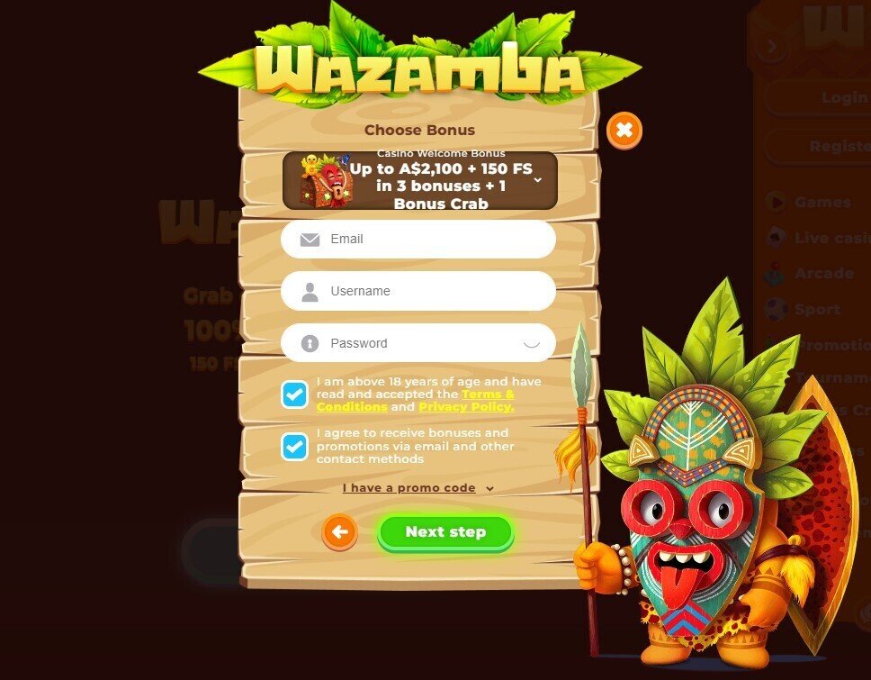 Wazamba Casino Account Registration 2